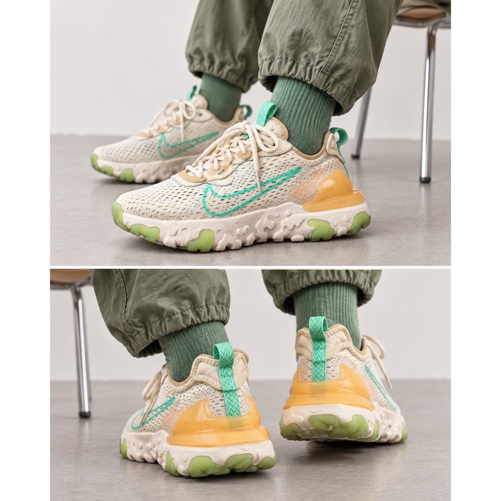 Nike React Vision D/MS/X Beige Teal Orange Sneakers CI7523-201 Womens 9.5